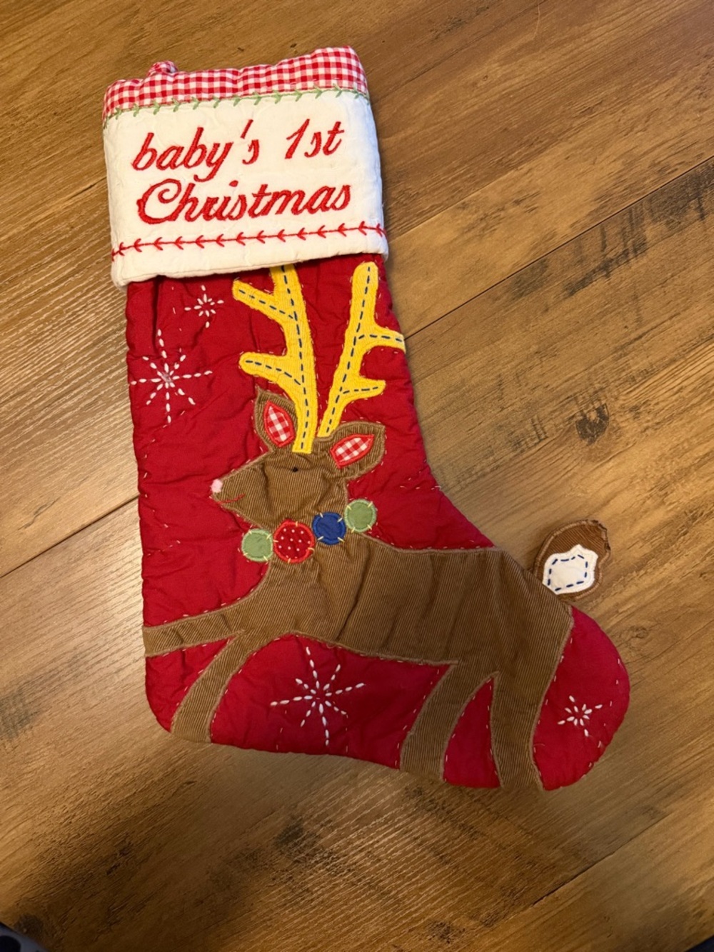 Pottery Barn Kids Red & White "baby's 1st Christmas" Reindeer Stocking